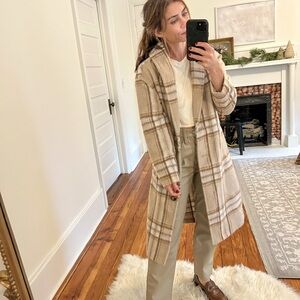 Old Navy Beige and Cream Plaid Coat